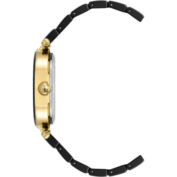 Anne Klein Black Ceramic Bracelet Watch Diamond Accent Gold Tone Womens - Picture 2 of 7